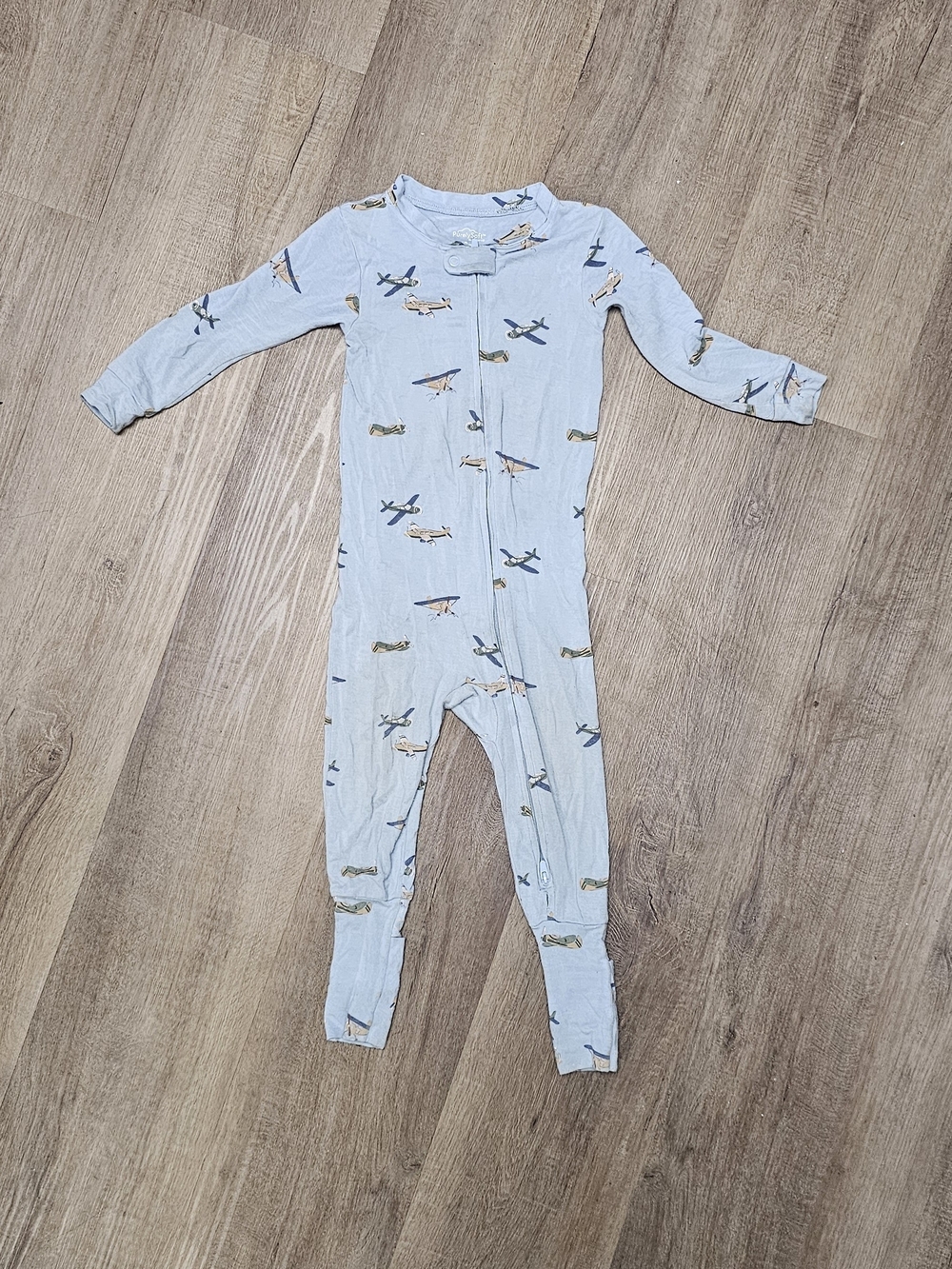 Light Blue Airplane Print Kids One-Piece Pajamas